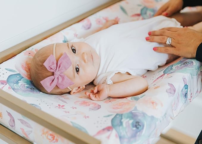 Copper Pearl Premium Knit Changing Pad Cover Soft, Stylish, and Universal Fit for All Standard Diaper Changing Pads, Trendy Design Changing Pad Covers, Bloom