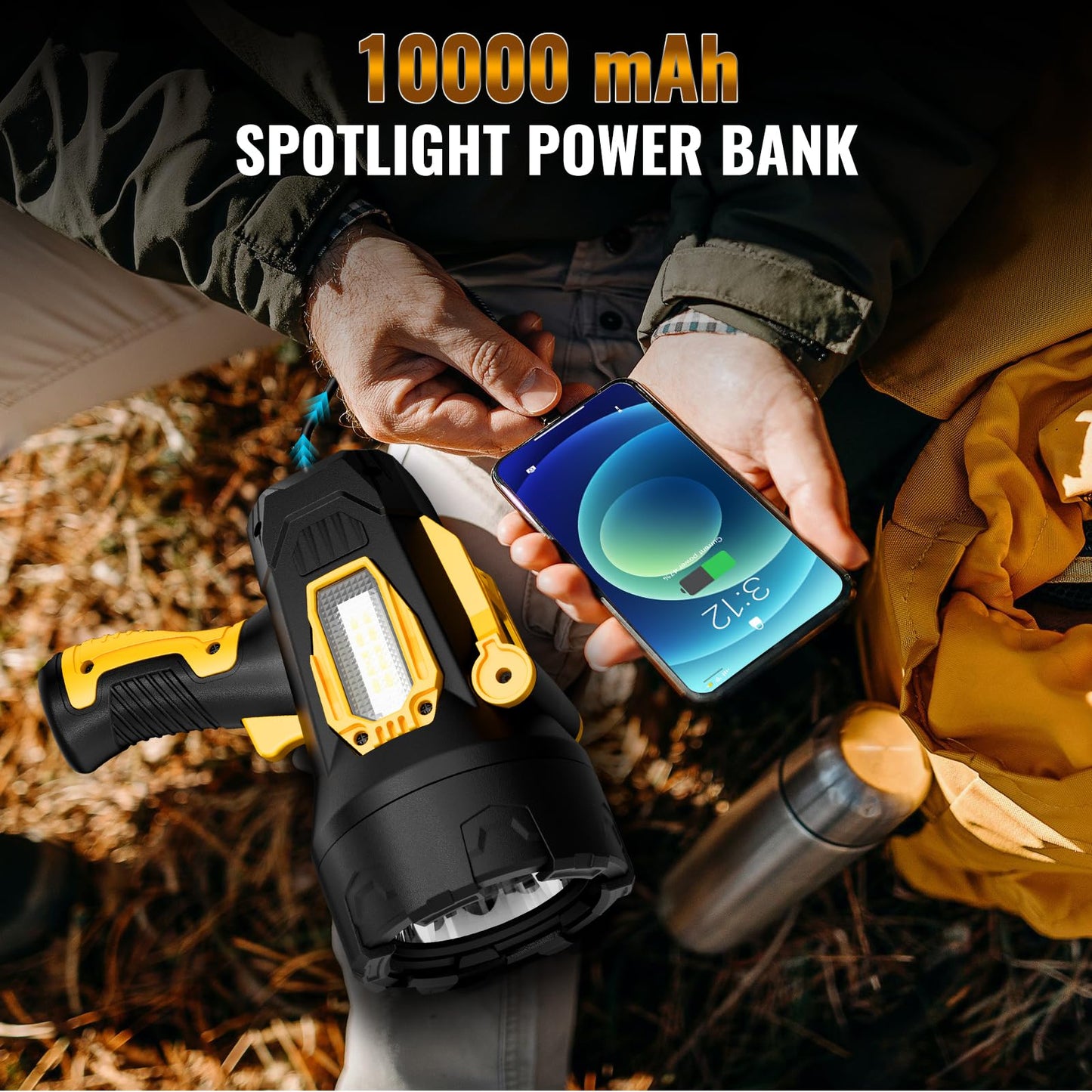 BEFAMALI Rechargeable Spotlight 99000 Lumens LED Flashlight with Tripod, 10000mAh, Black, Model W5225