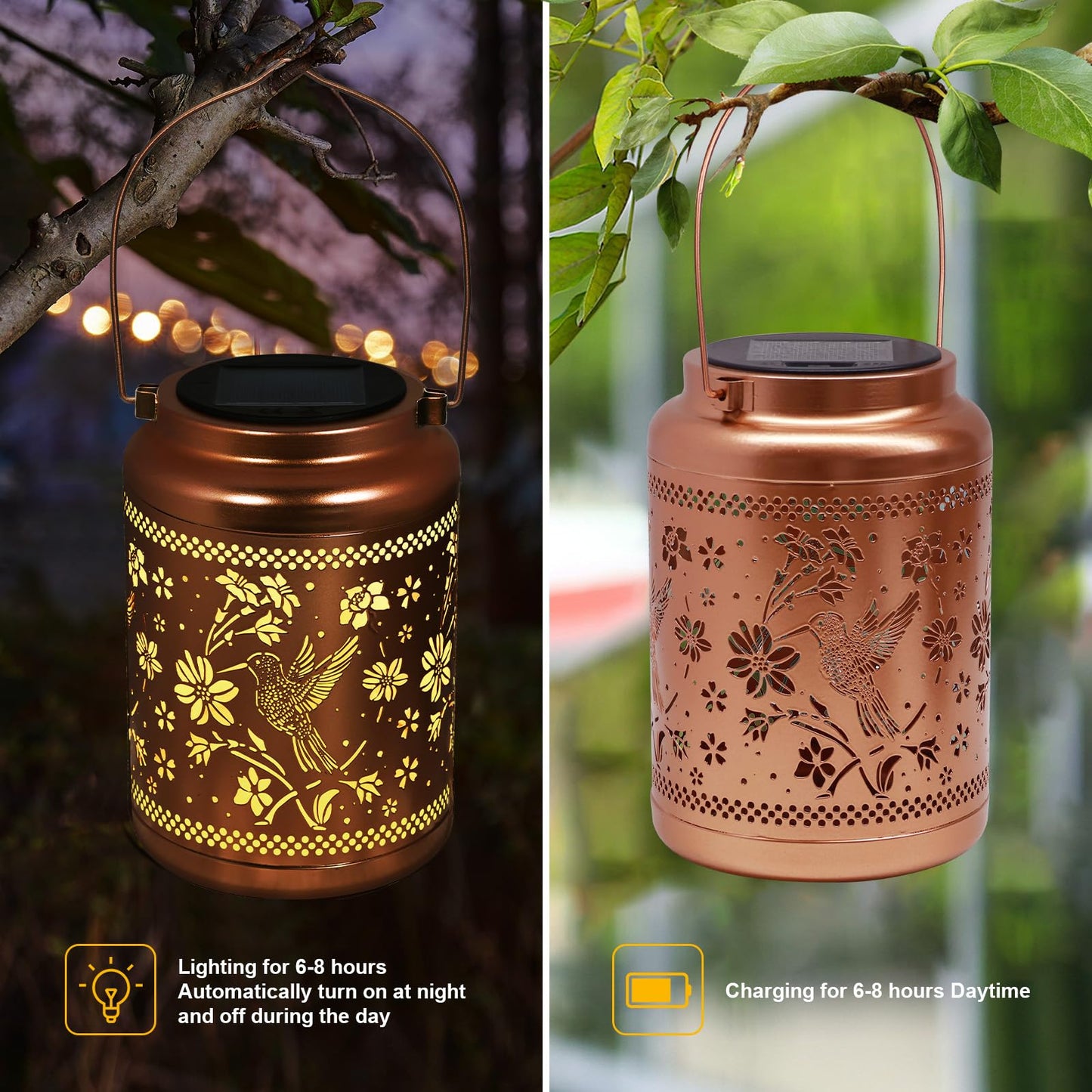 Solar Lanterns Outdoor Garden Decor- Hummingbird Solar Lights Waterproof Decorative Gifts For Women Mom Grandma Hanging Hummingbird Lights Gardening Gift For Outside For Yard  Patio  Backyard  Farm