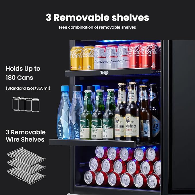Yeego 48 inch Beverage Fridge Combo - 24 inch 180 Cans Mini Fridge with Glass Door 2PCS, Built-in, Under Counter & Freestanding, Ideal for Bars, Offices, Restaurants
