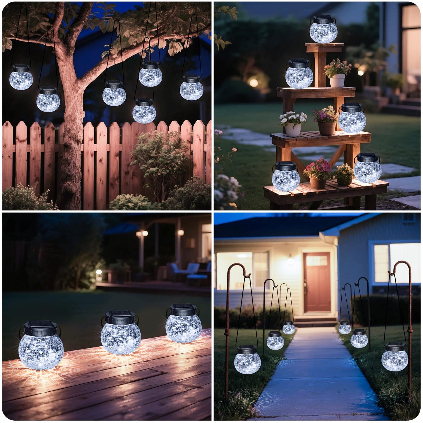 Kolpop Solar Lanterns Outdoor Waterproof 6 Pack  Hanging Solar Lights With 30 Led   ed Glass Hanging Globes For Garden Patio Fence Yard Christmas Tree Decoration  Cold White