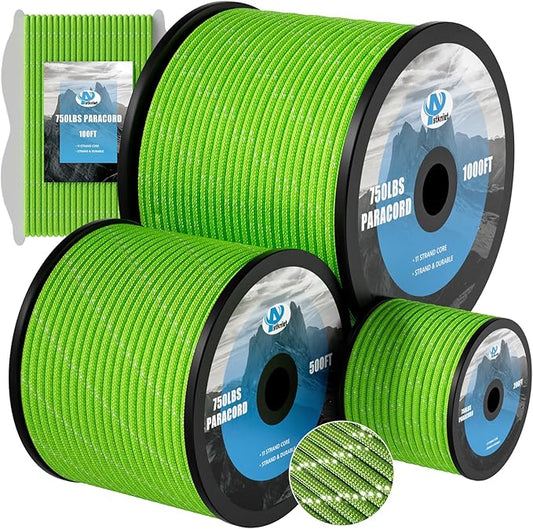 750Ib Reflective Paracord Rope,100' 200' 500' 1000', 4mm 11 Strand Parachute Spool Cord with Collecting Bag, para Cord Lan...