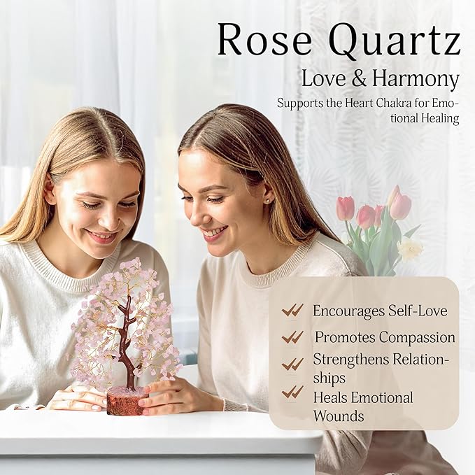 YATSKIA Rose Quartz Tree - Quartz Crystal Tree for Positive Energy - Birthday Gifts for Women - Feng Shui Decor - Gemstone Home Decor - Pink Desk Accessories