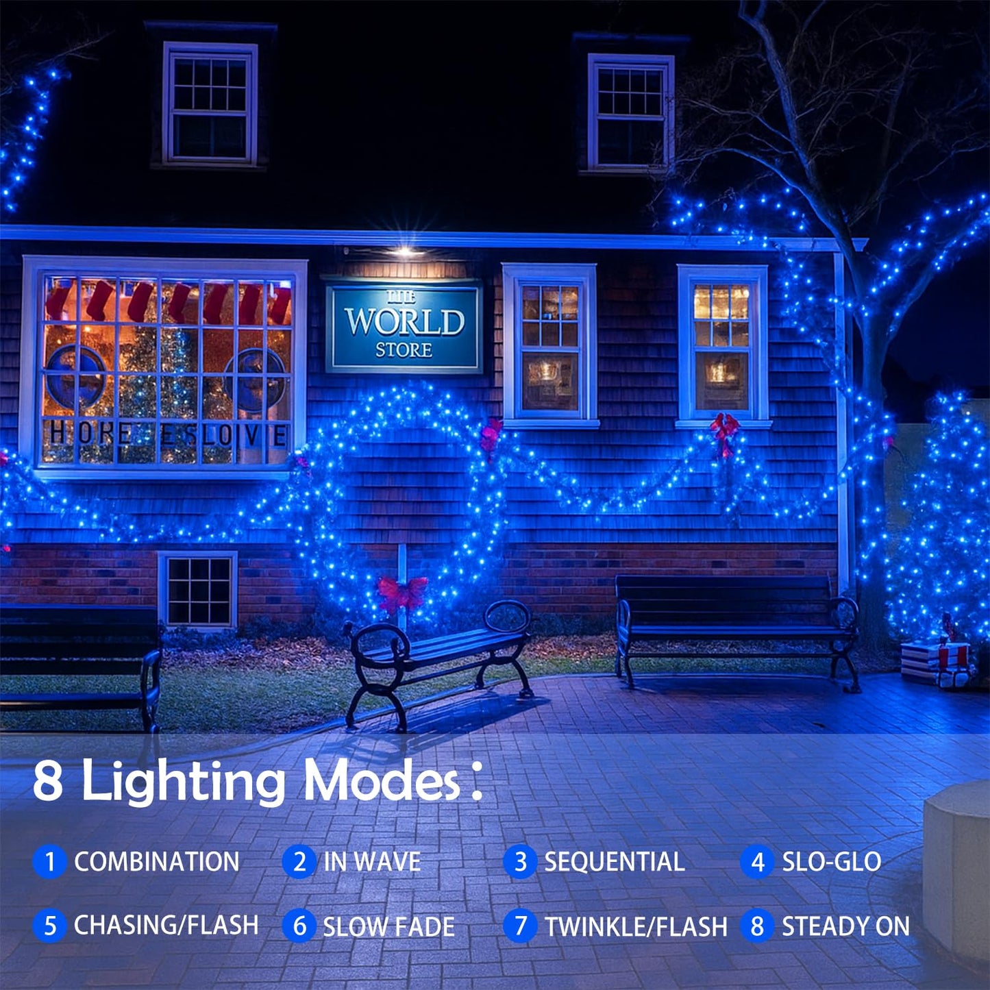 4 Pack 180Ft Solar Christmas Lights Outdoor Waterproof  Super Bright 320 Led Solar String Lights With 8 Lighting Modes  Green Wire Twinkle Tree Light For Outside Xmas Party Decorations (Blue)