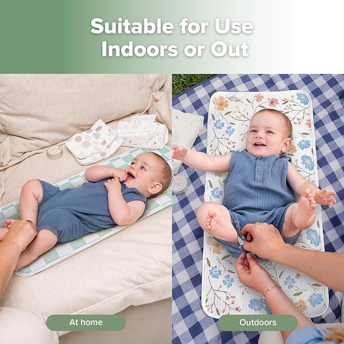 haakaa Waterproof Changing Pad Liners, 100% Cotton, Soft & Breathable (2pcs, 13" x 27.5" Garden Flow+Checkered Days)