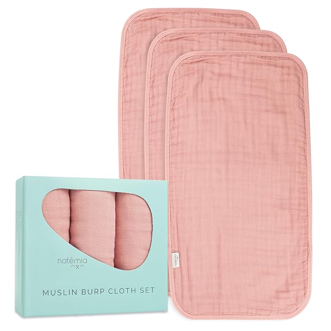 Natemia Muslin Burp Cloths for Baby Boys and Girls - Super Absorbent Baby Burp Cloths, Viscose Derived from Bamboo Cotton Baby Washcloths, 3-Pack Neutral Burp Cloths for Newborn, 21" x 11"