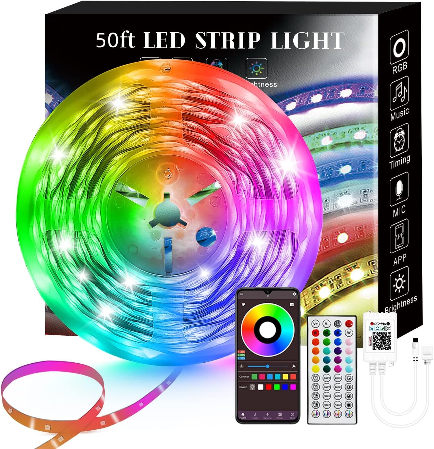 Lcutml 50Ft Smart Led Strip Lights, Multicolor, App & Remote Control, Sync To Music, Model Ers-F30Rgbb12-Ip300
