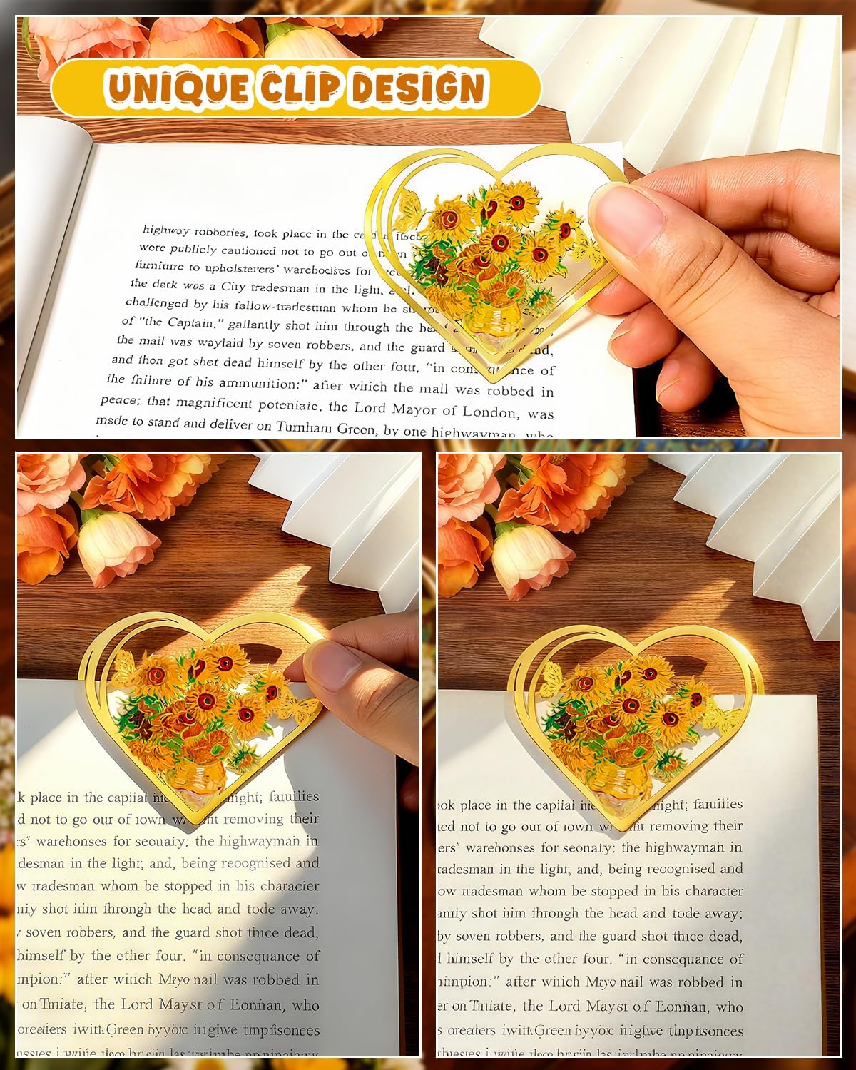 4pcs Metal Clip Heart Bookmarks for Reading Women, Van Gogh Monet Cute Corner Page Book Marks for Book Lovers Teachers Students, Reading Accessories Gifts for Book Lovers