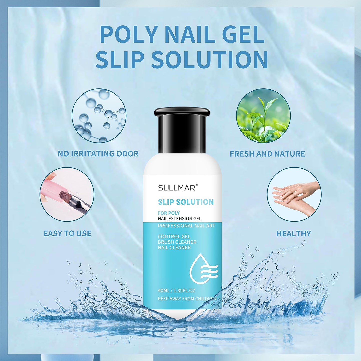 SULLMAR Nail Slip Solution Nail Cleanser 2.7oz Poly Nail Gel Slip Solution Kit Nail Builder Slip Solution for Poly Nail Extensio