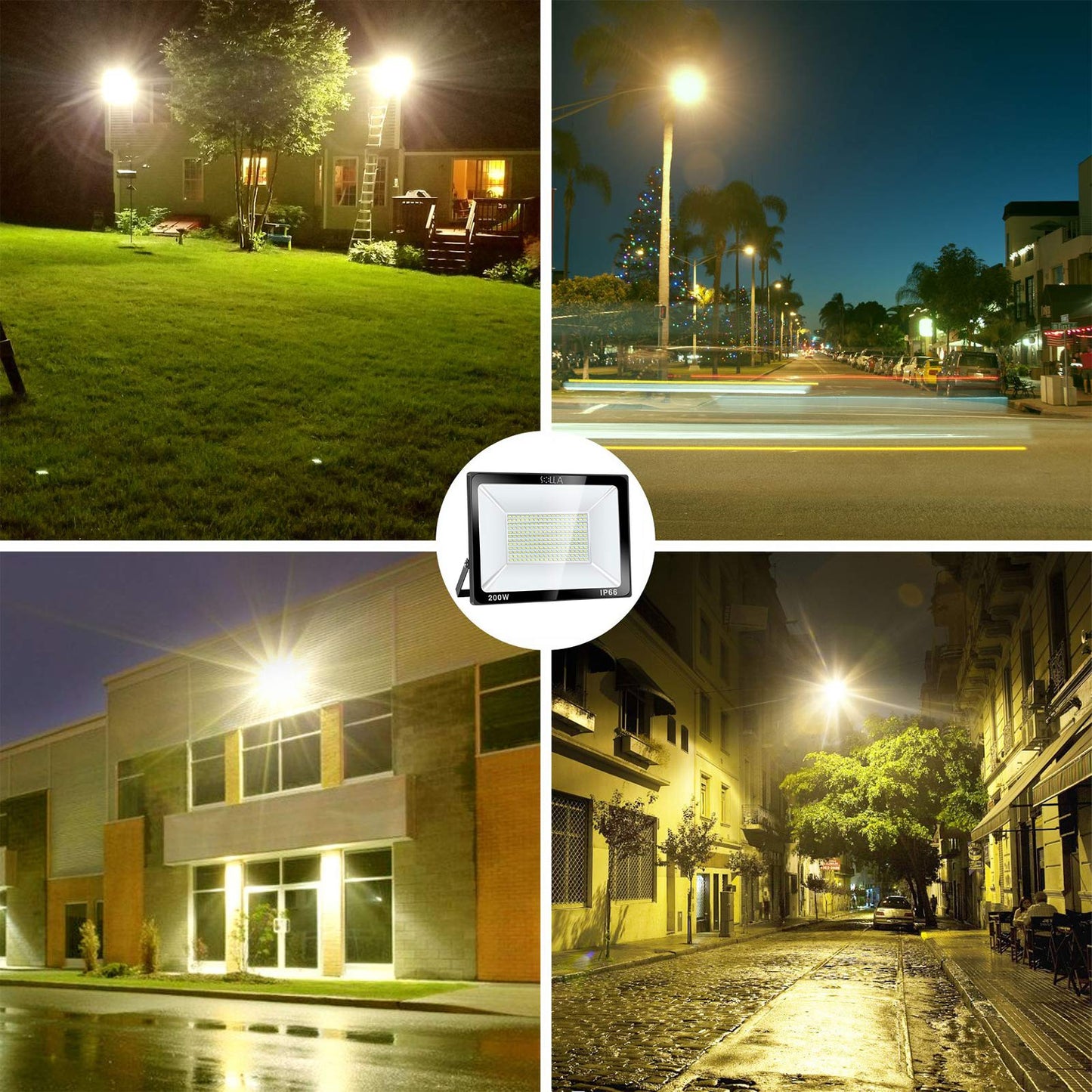 SOLLA 200W LED Flood Light Outdoor, 20000lm, IP66 Waterproof, 3000K Warm White, Aluminum, Model HT-001