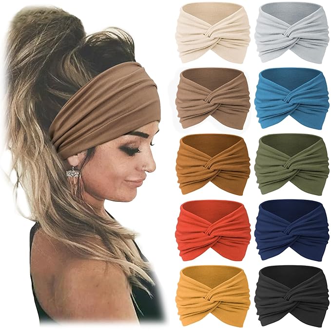 Jesries 10 PCS Women Headbands African Wide Hair Wrap Extra Turban Head Bands for Lady Large Sport Workout Stretch Non-sli...