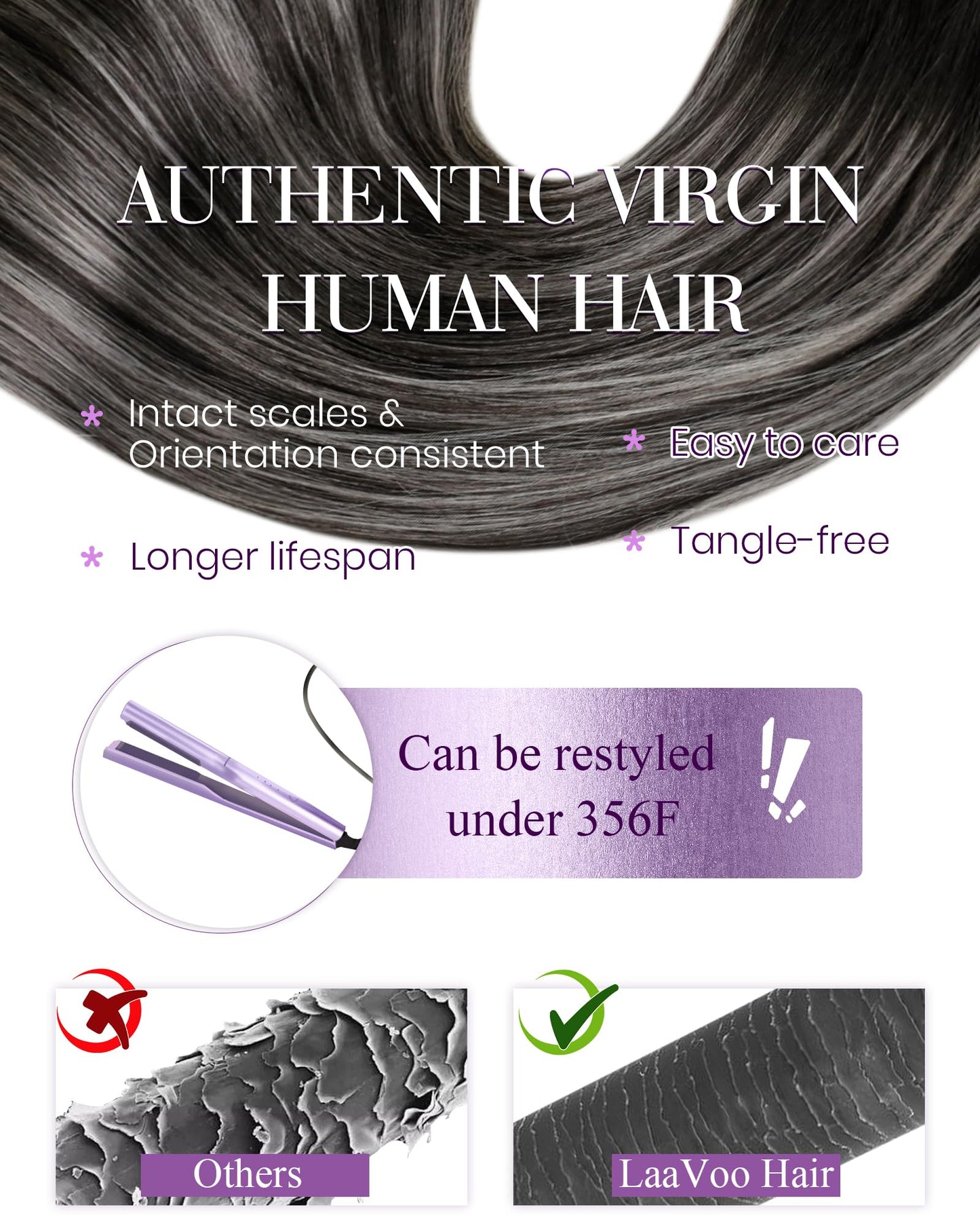 LaaVoo I Tip Hair Extensions Human Hair Balayage Black Mix Silver Grey Itip Human Hair Extensions Black I Tips Hair Extensions R