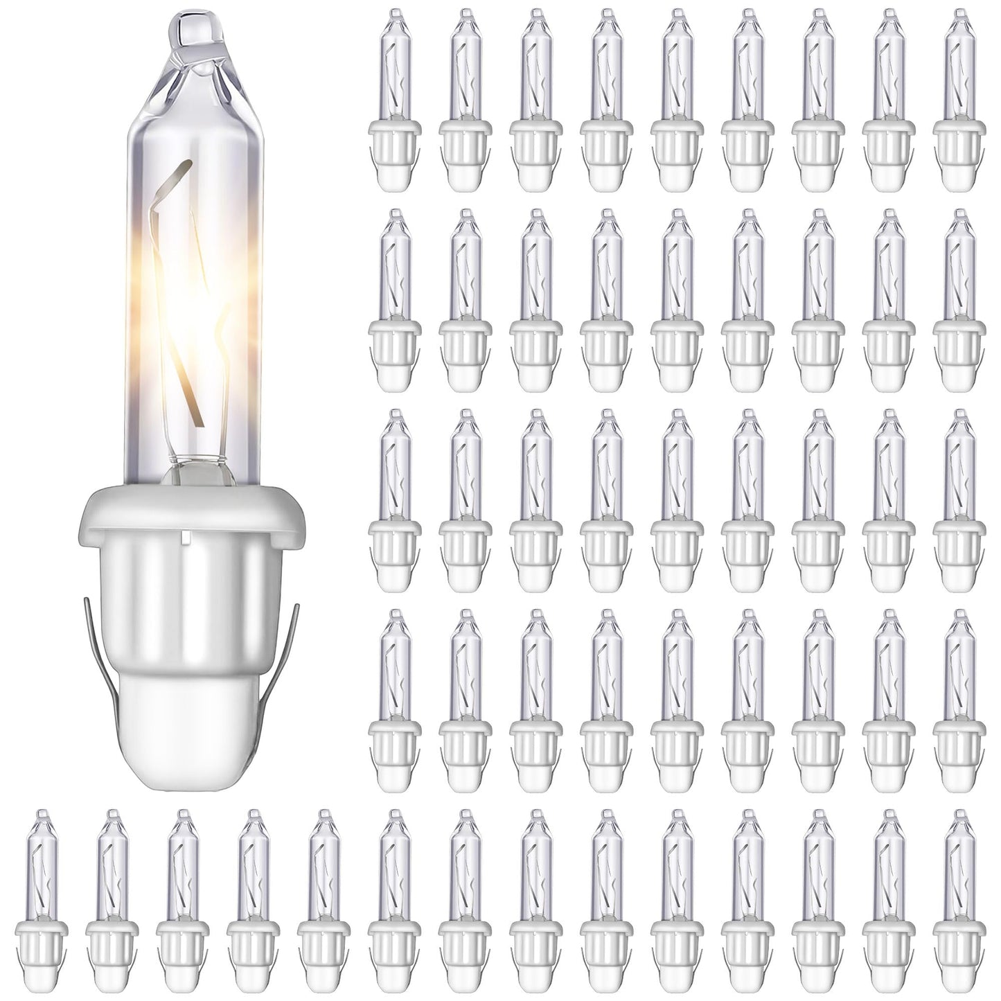Electricwise 50 Pcs Twinkle Christmas Tree Light Replacement Bulbs  2.5 Volt Incandescent Christmas Tree String Bulbs With Base For Indoor Outdoor Xmas Decor (White Light White Base)