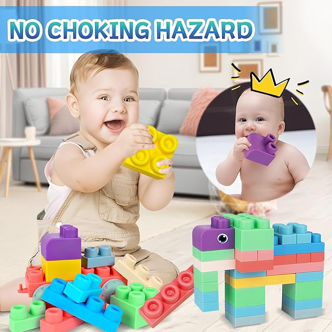 Baby Soft Blocks Building Block Toys, Blocks for Babies 6 Months and Up STEM Educational Toddler Gifts, Soft Rubber Baby Blocks 12-18 Months Big Building Blocks Sensory Toys, 70PCS