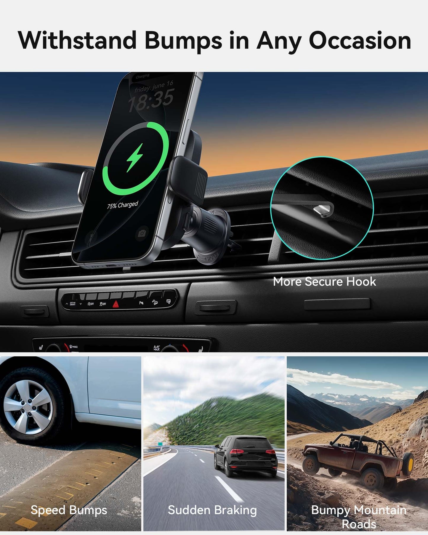 Iniu Qi2 Certified 15W Car Phone Holder Wireless Charger, Ultra-Stable 22N For Magsafe Car Mount Charger With Cooling Fins & Rgb