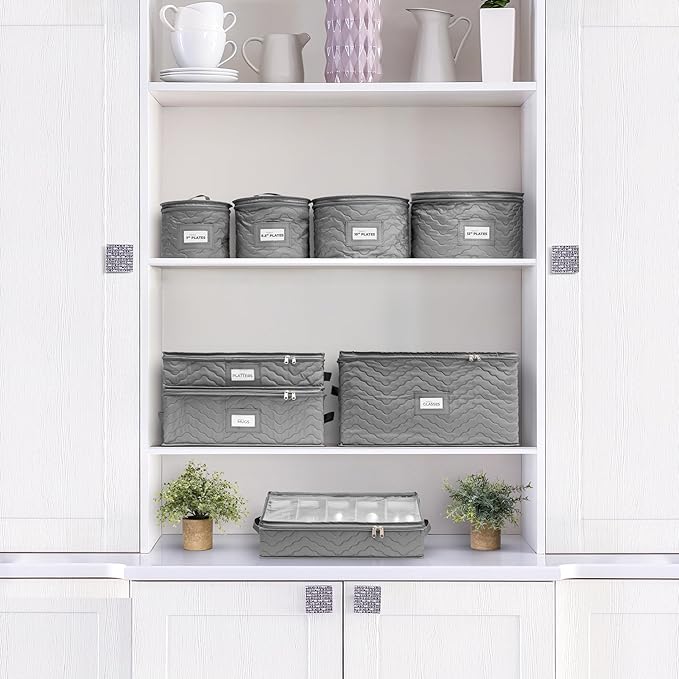 China Serving Platter Organizer - Quilted Exterior, Handles & Felt Dividers - Perfect for Packing Dishes