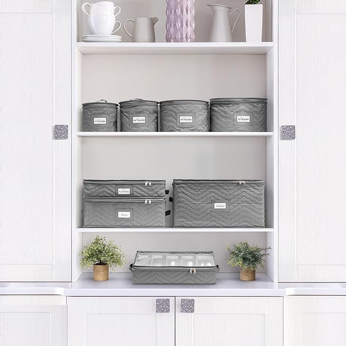 Sorbus Stemware Storage Cases (Quilted) Wine Glass Storage Box Case with Dividers and Handle - China Storage Containers Holds 12 Crystal Glassware, Red White Wine Glasses, Champagne Flutes, Goblets