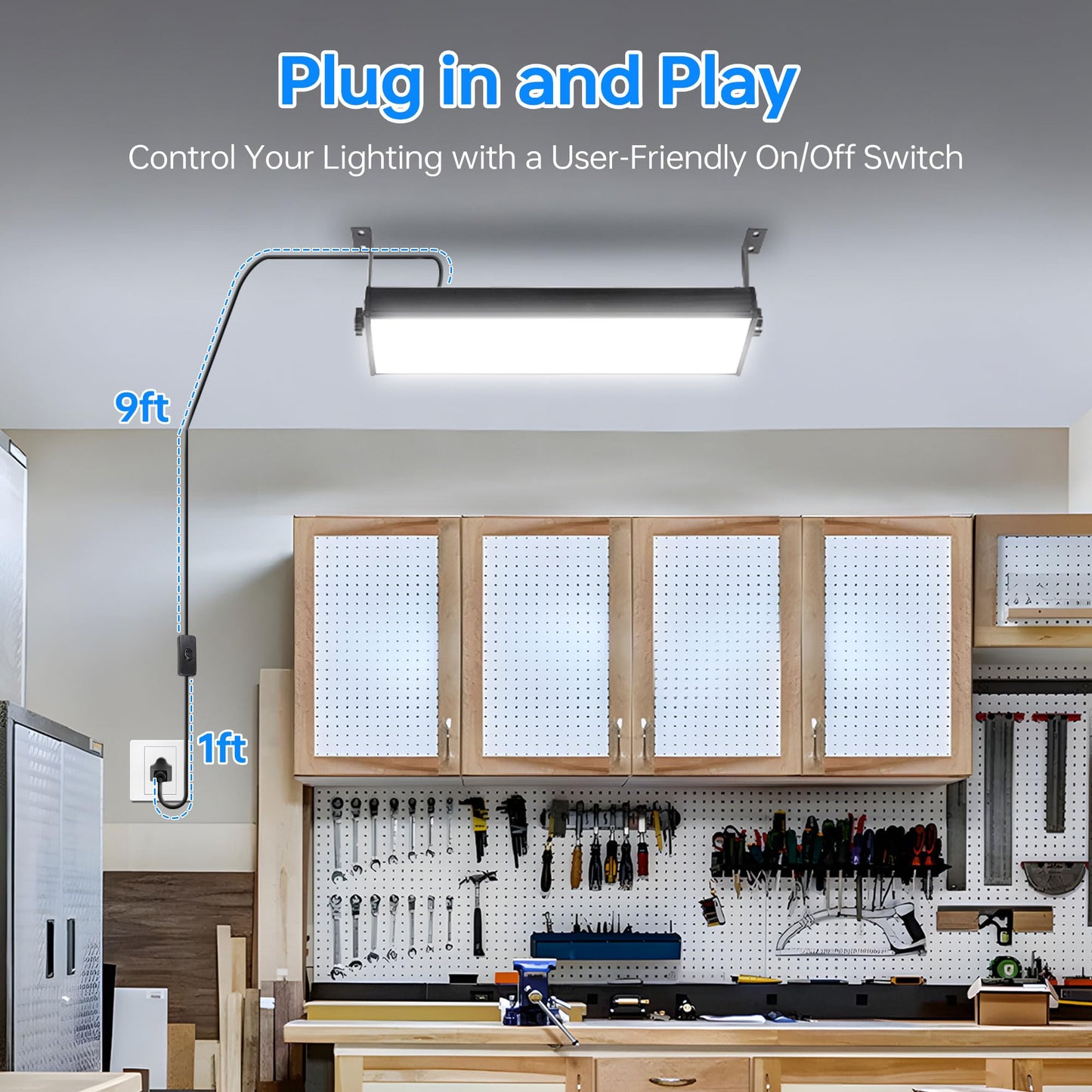 Yqnlifa 150W Led Shop Light  18000Lm 6000K Daylight White Super Brighter  Ip66 Waterproof Garage Light With 10 Ft Cord & On/Off Switch  Bay Lighting For Workshop Yard Garage Warehouse  2 Pack