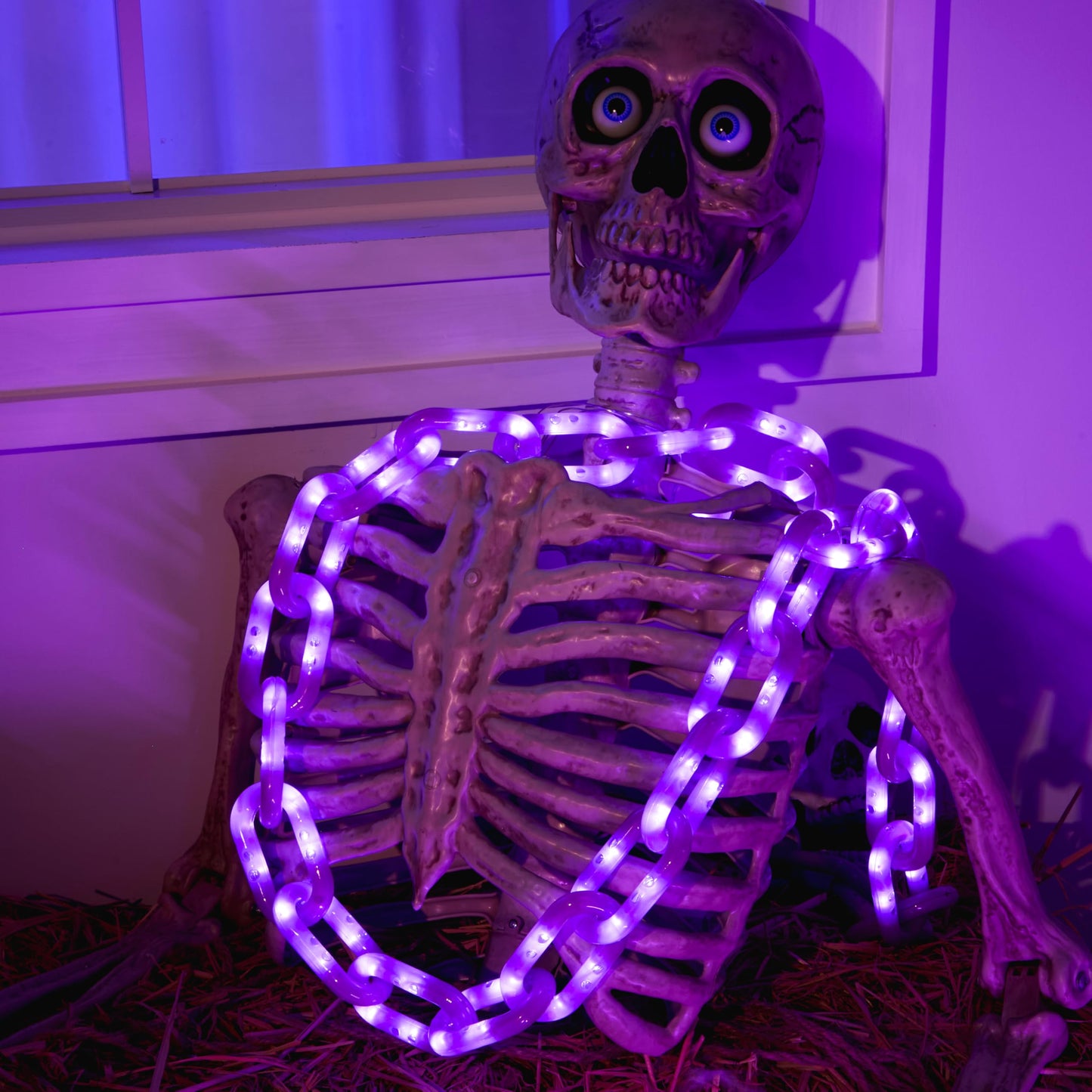 Joyin 8Ft Halloween String Lights Battery Powered Led Plastic Chain String Lights Waterproof  8 Lighting Modes  Timer Function  Led Light For Halloween Party Yard Pathway Indoor Outdoor Decor(Purple)