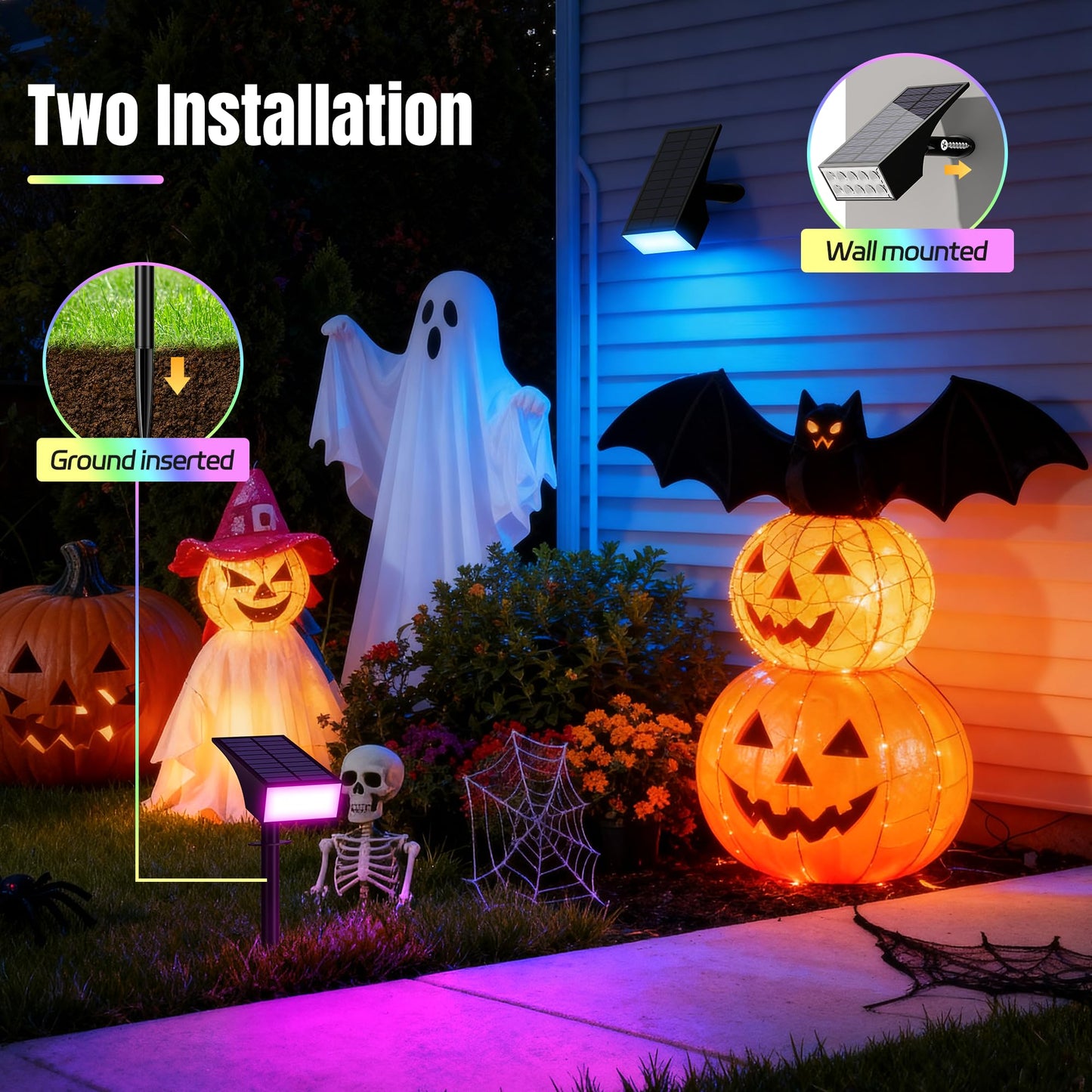 Wenaty Solar Spot Lights Outdoor Color Changing  [7 Mode/2 Pack] Christmas Landscape Spotlights  Solar Lights Outdoor Waterproof Led Powered Flood Light For Halloween Pathway Yard Garden Tree Walkway
