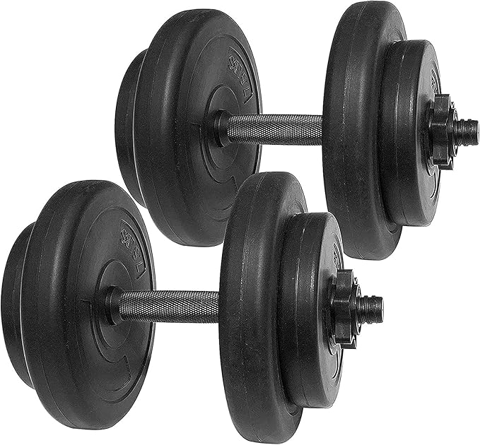 BalanceFrom 40 Pounds Vinyl Coated Dumbbell Set for Home Gym, Black – Cement Weight Plates with 14-Inch Contoured Handles ...