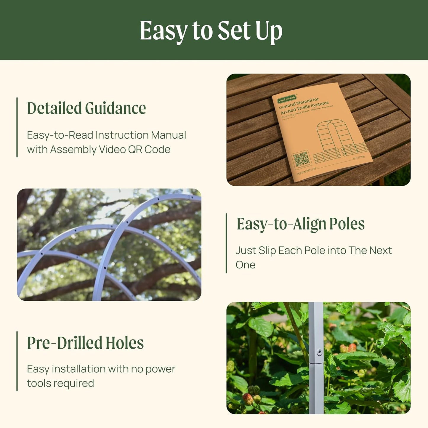 Vego Garden Modular Arched Trellis System 7.0' Long Trellis for 2.5' x 9.5' (10 in 1) Garden Bed