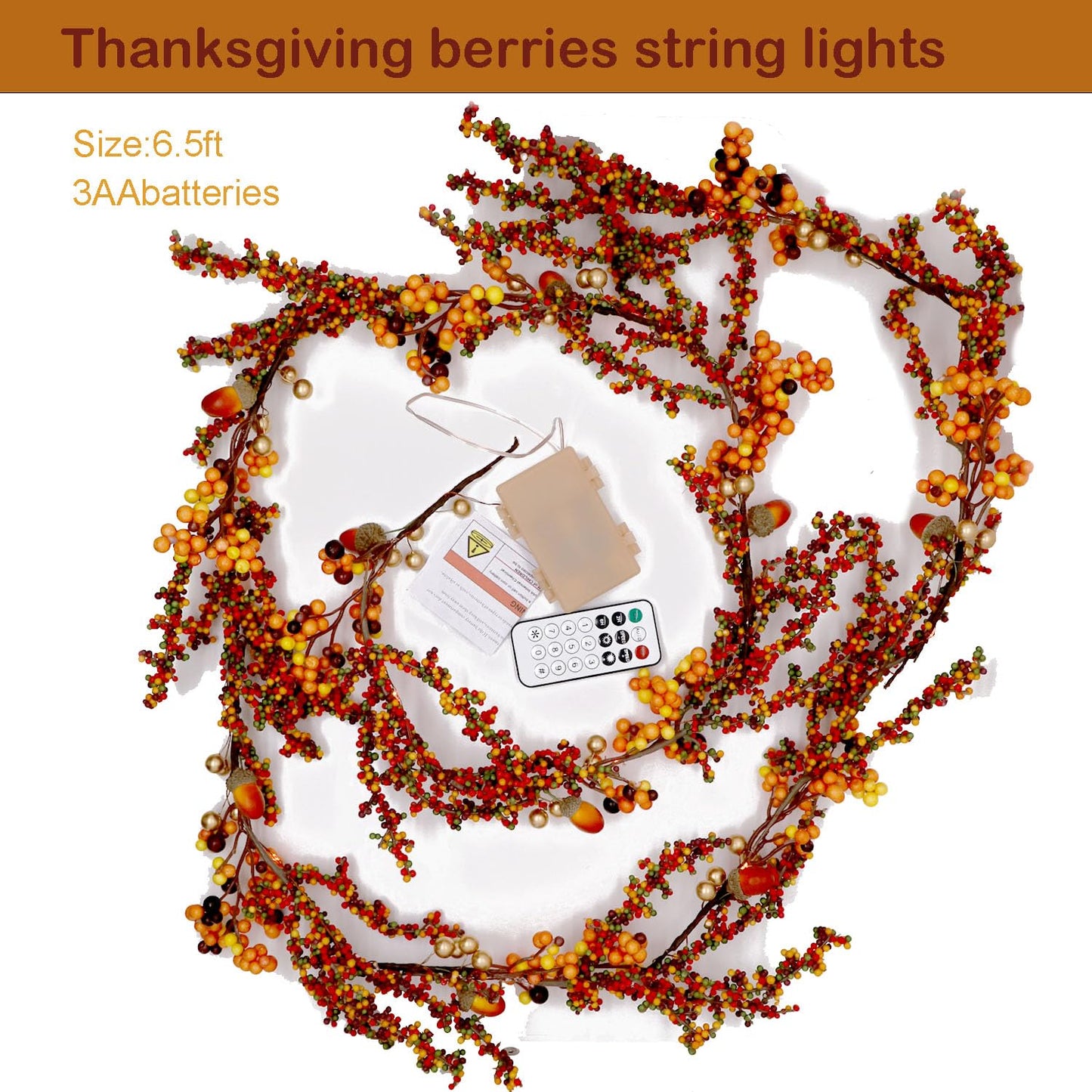 Sunset Home Fall Garland With Lights 6.5Ft Battery Operated Halloween Lights With Remote Control - 25 Leds Warm Orange Fall Fairy Lights For Thanksgiving Halloween Mantle Table Fall Decorations