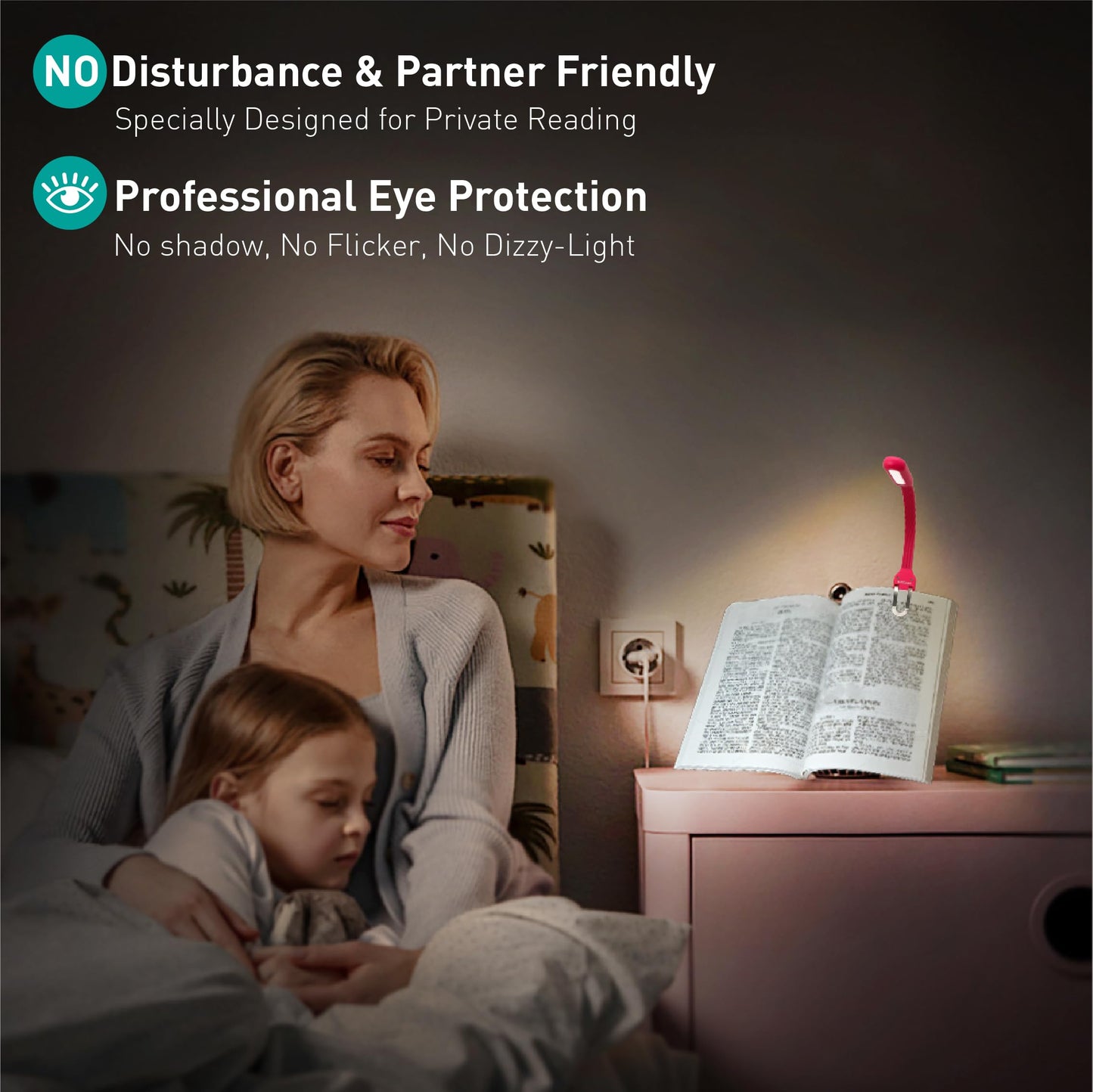 Radixium Slim Rechargeable Book Reading Light  Eye Caring Led With 4 Color Temperatures  Portable Clip On Book Light For Reading In Bed & Travelling. Prefect Elegant White Gift For Book Lover.(Pink)