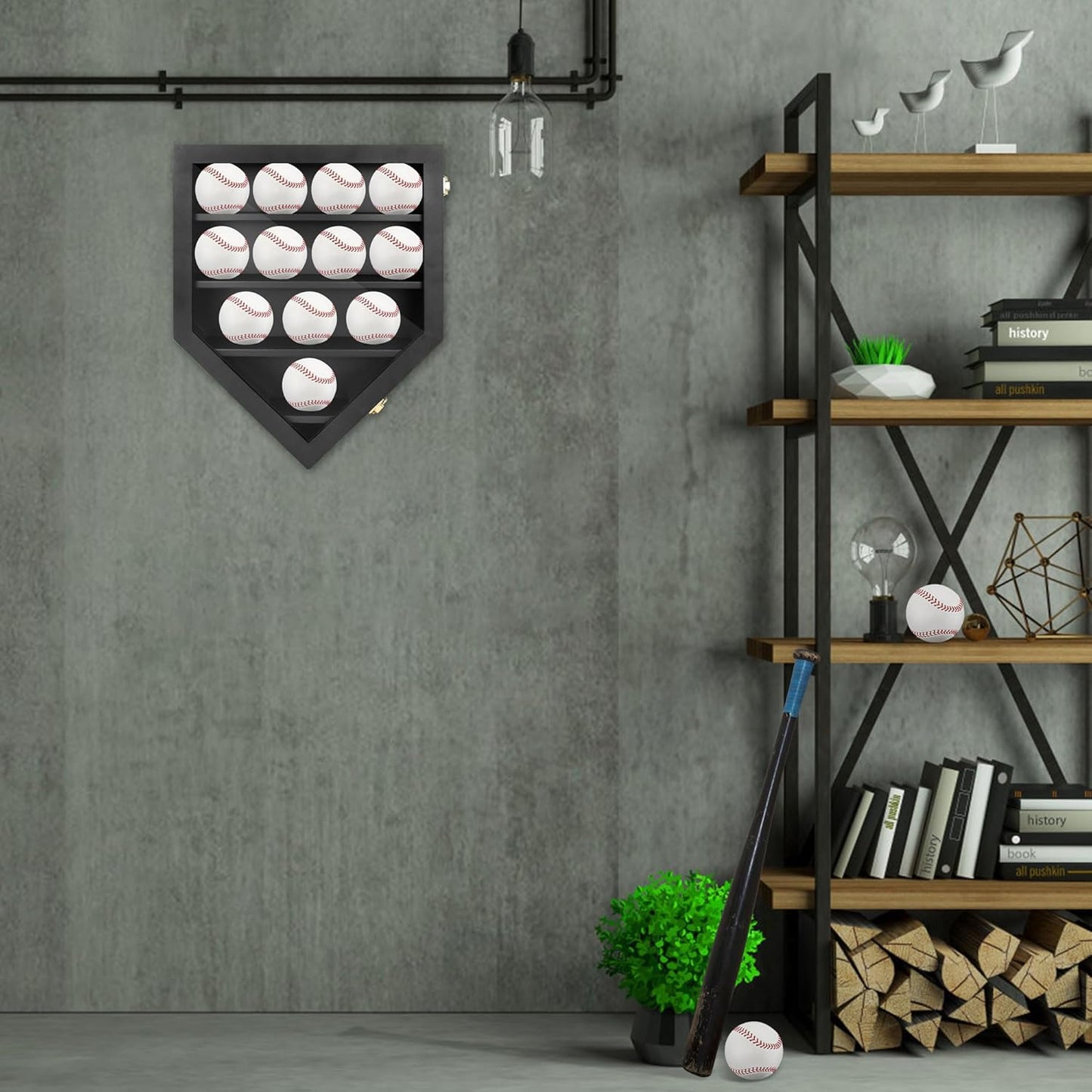 Baseball Display Case,Baseball Holder Display Case for 12 Baseballs, Wall Mount Baseball Shadow Box with Acrylic Door, Display Cabinet for Baseball Enthusiast Collectible,13x16,Black