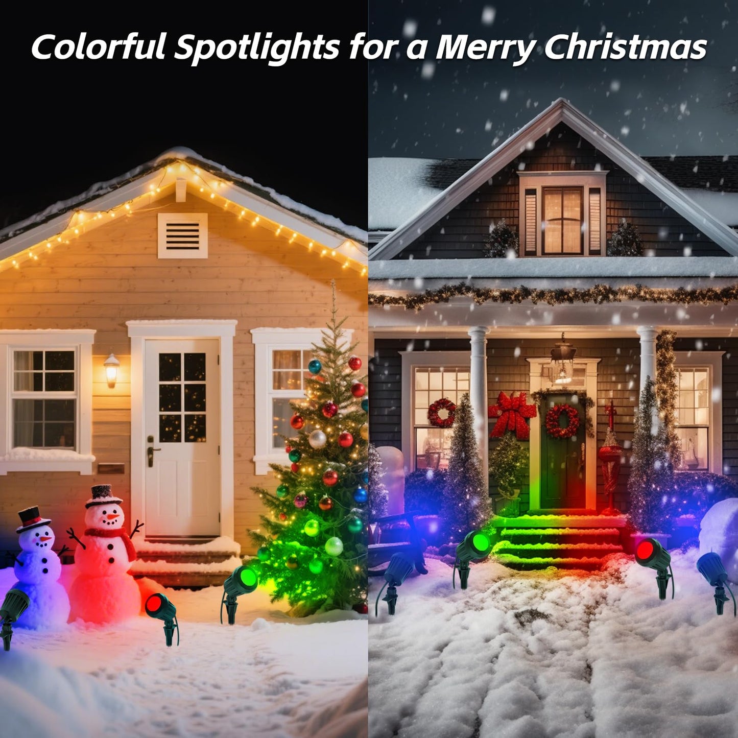 Holeva Spotlight Outdoor – 120V Plug-in, 2700K Warm White LED Landscape Spot Lights with RGB 3 Lenses for Yard, Garden, Lawn&Tree Decor, IP67 Waterproof, Perfect for Holidays&Everyday (2 Pack, Green)