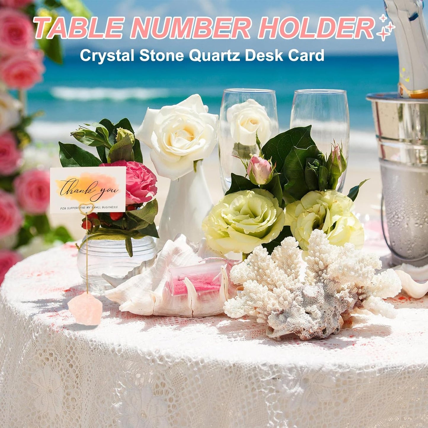 PATIKIL Table Number Holder, 2Pcs Photo Clip Holders Crystal Stone Quartz Desk Card Holder Raw Flower Shape Iron Memo Note Photo Stand for Wedding Party Home Office Decor, Purple