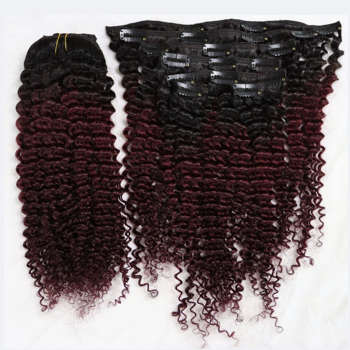 IXTUYLL Virgin Human Hair Clip In Extensions Ombre 1B 99J Kinky Curly 120 Grams Clip Ins Hair Extensions Real Human Hair Curls B