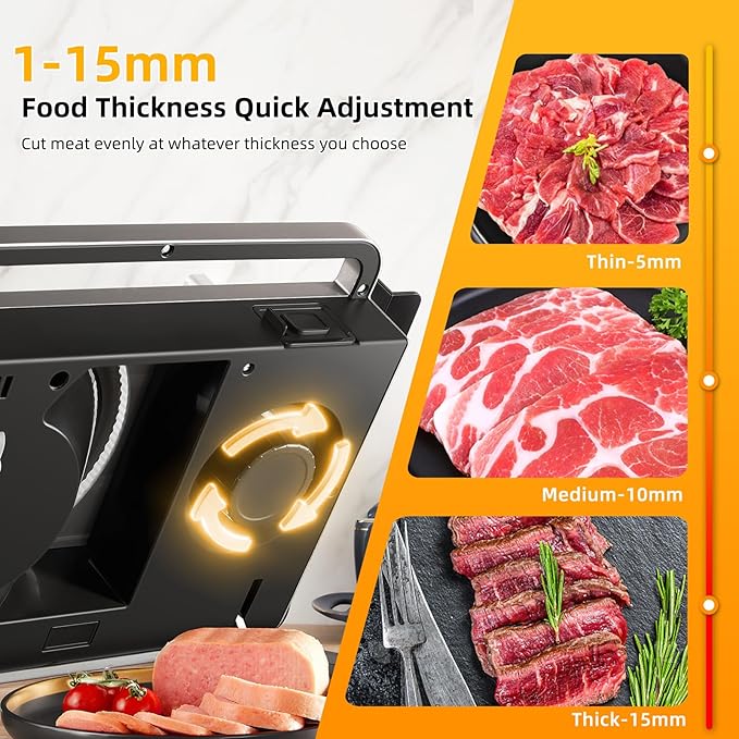 Meat Slicer, 200W Electric Meat Slicer Machine Food Slicer, Foldable Deli Meat Cutter With 2 Removable 7.5" Stainless Steel Blade, 0-15mm Adjustable Thickness For Home Use, Meat, Cheese, Bread