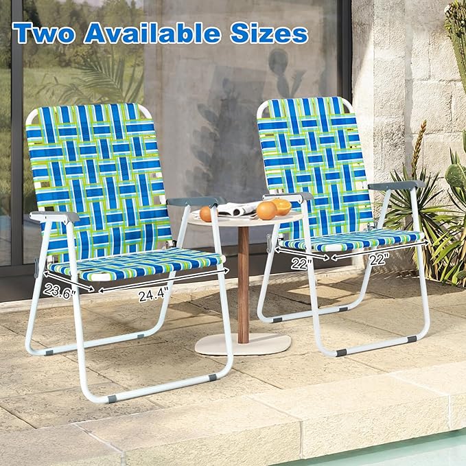 VINGLI Oversized Patio Lawn Chairs Folding 1 Piece, Webbed Folding Chair Outdoor Beach Chair Portable Camping Chair for Yard, Garden (Blue, Oversized)