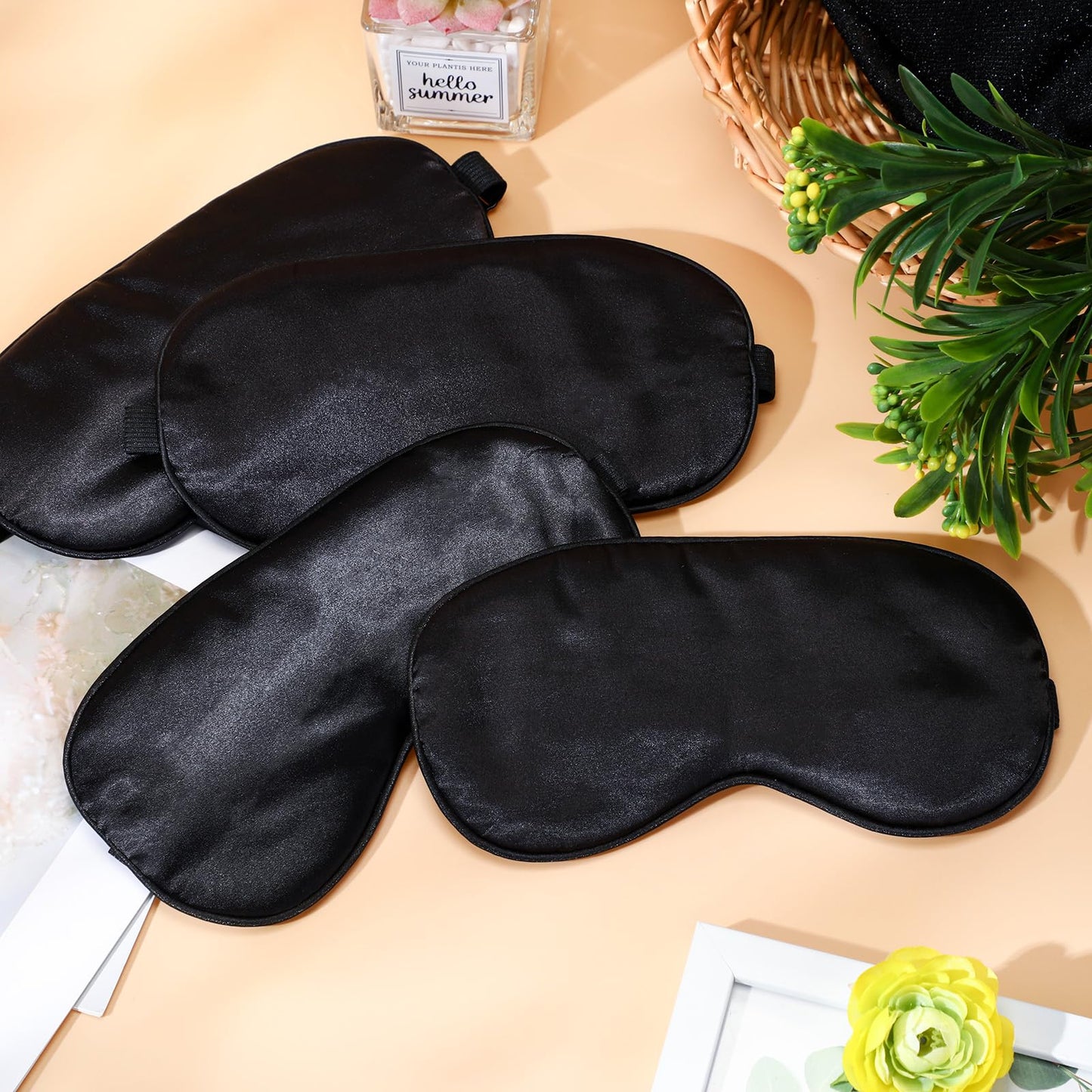 BBTO 8 Pcs Sleep Mask, Silk Eye Mask for Sleeping with Adjustable Strap, Blackout Sleeping Eye Blindfold Soft Silk Mask for Men Women Adults (Black)