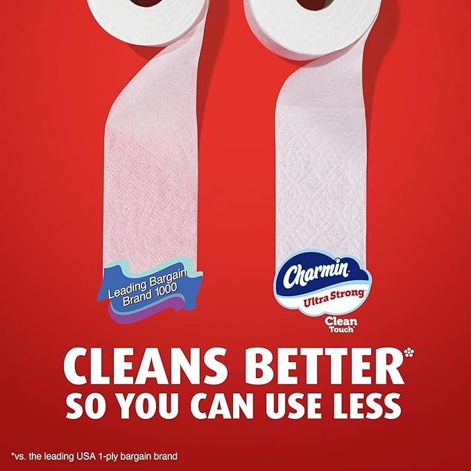 Bounty Quick-Size Paper Towels, White, 16 Family Rolls, Charmin Ultra Strong Clean Touch Toilet Paper, 18 Family Mega XL Rolls