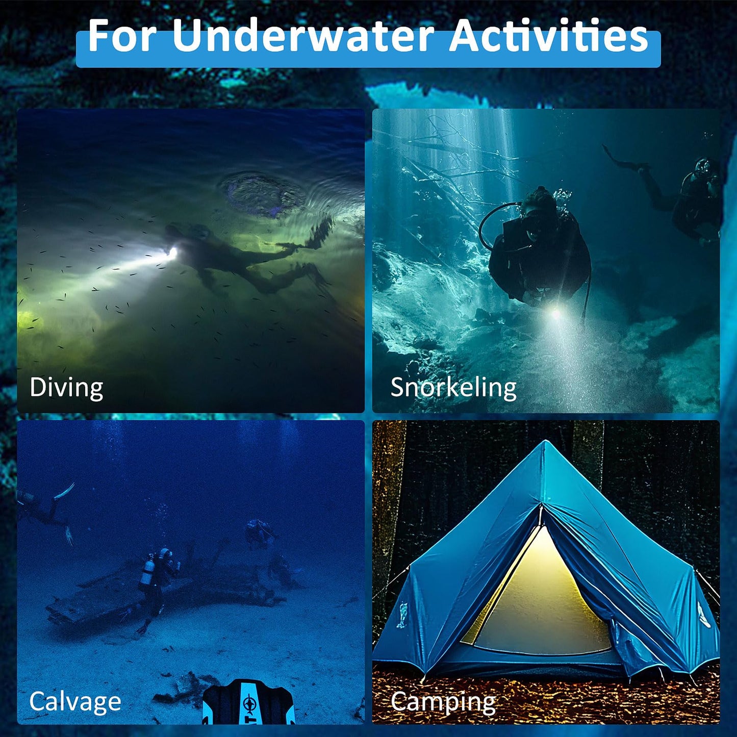 Windfire Dive Light - Super Bright Rechargeable Diving Flashlight With 4 Modes & Power Indicator  Narrow Angle Focused Beam  Waterproof Torch For Snorkeling  Scuba Diving & Underwater Exploration