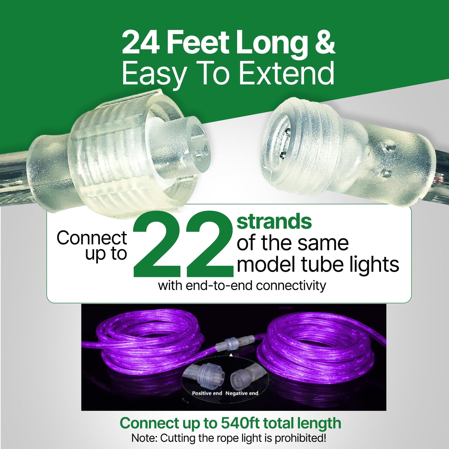 Tupkee LED Rope Light - Purple, 24 Feet, 10MM Diameter, 144 Long Life Bulbs, Indoor/Outdoor Use, Model E237798
