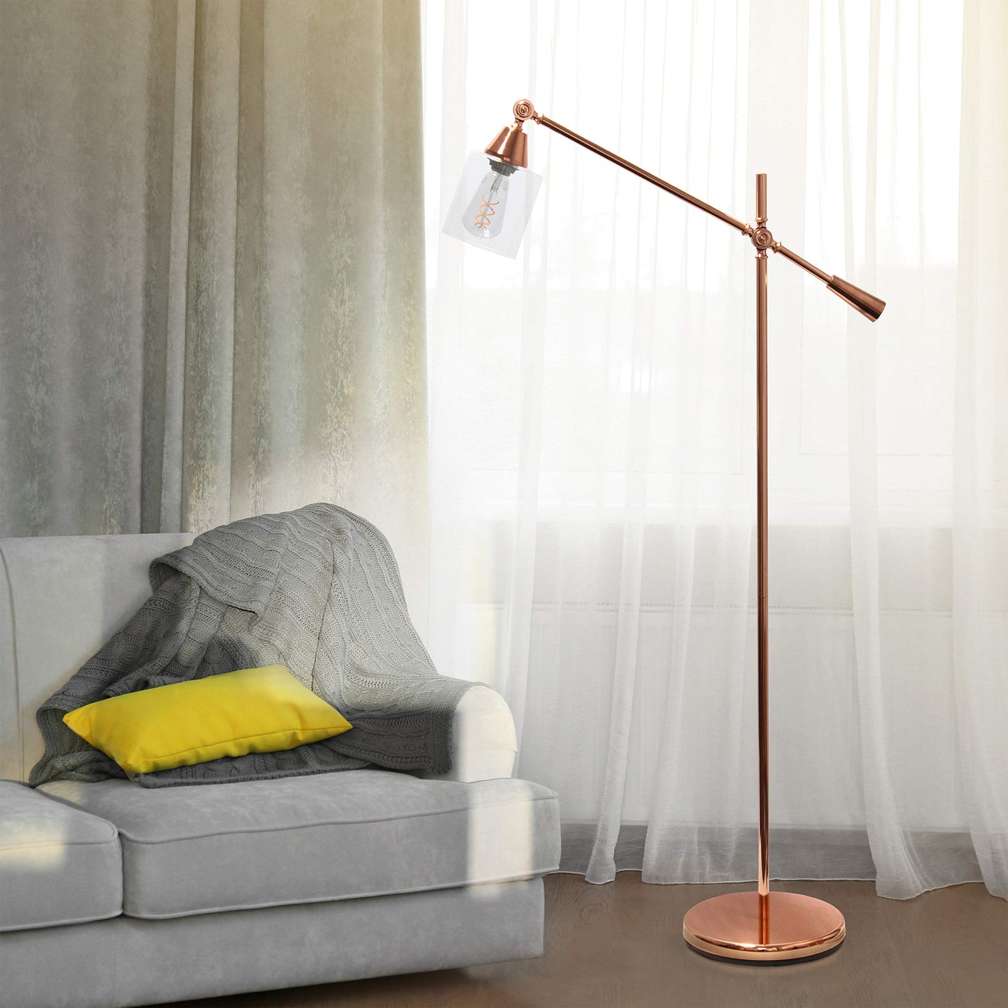 Elegant Designs LF1030-RGD Floor Lamp, Metal, 30inL x 11inW x 56inH, Rose Gold Finish