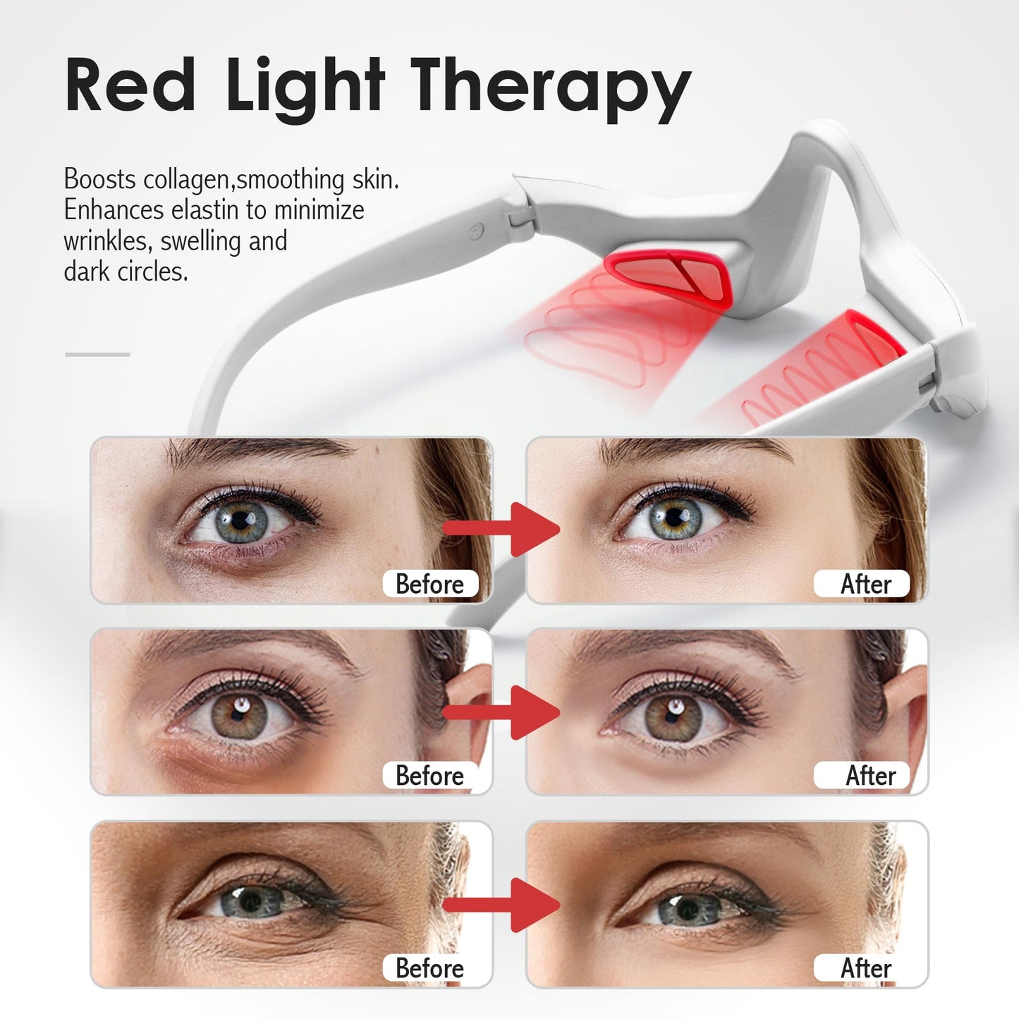 Under Eyes Red Light Therapy Glasses, Microcurrent Eye Face Massager Red Light Beauty Device with 4 Modes, Relieve Dark Circle,