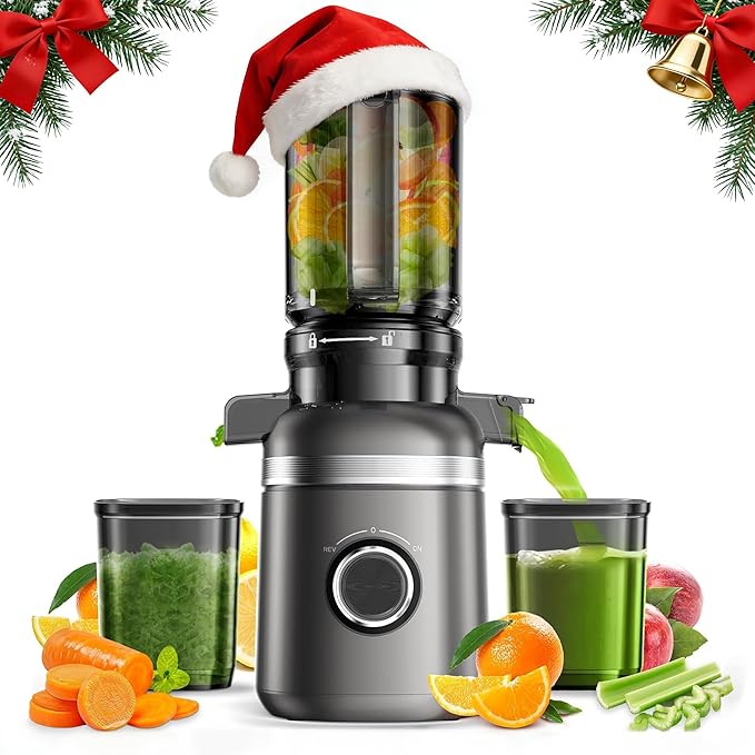 Cold Press Juicer Machines for Whole Vegetables & Fruits, Slow Masticating Juicer Maker with Wide Feed Chute, High Juice Yield, Easy to Clean, Gray