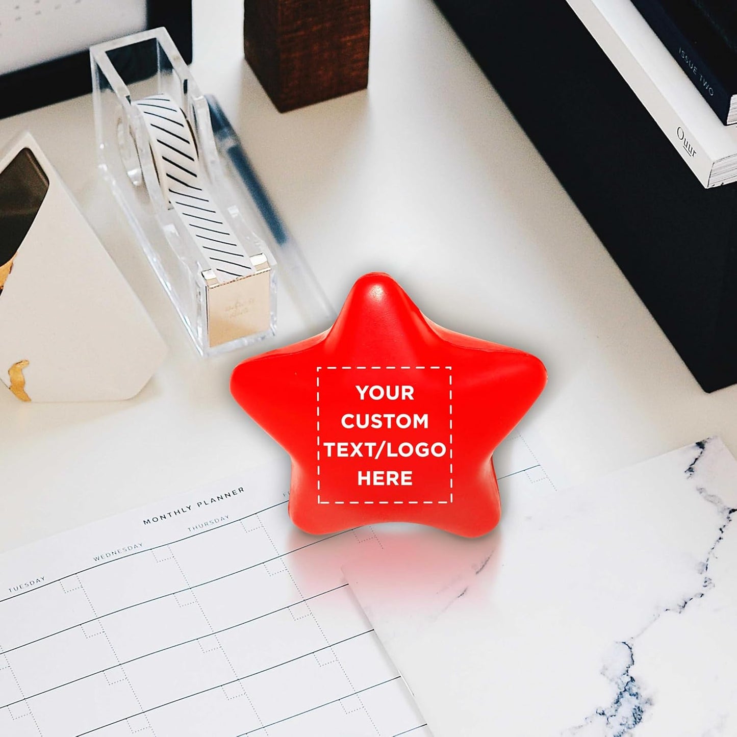DISCOUNT PROMOS Custom Star Squeeze Balls Set of 100, Pesonalized Bulk Pack - Perfect for Promotional Giveaways - Red