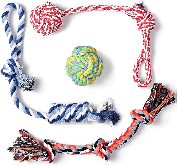 Fida Dog Rope Toys 4 Pack, Puppy Teething Sturdy Cotton Chew Tug Ropes Indoor/Outdoor, Exercise Interactive Tug O'War Toys...