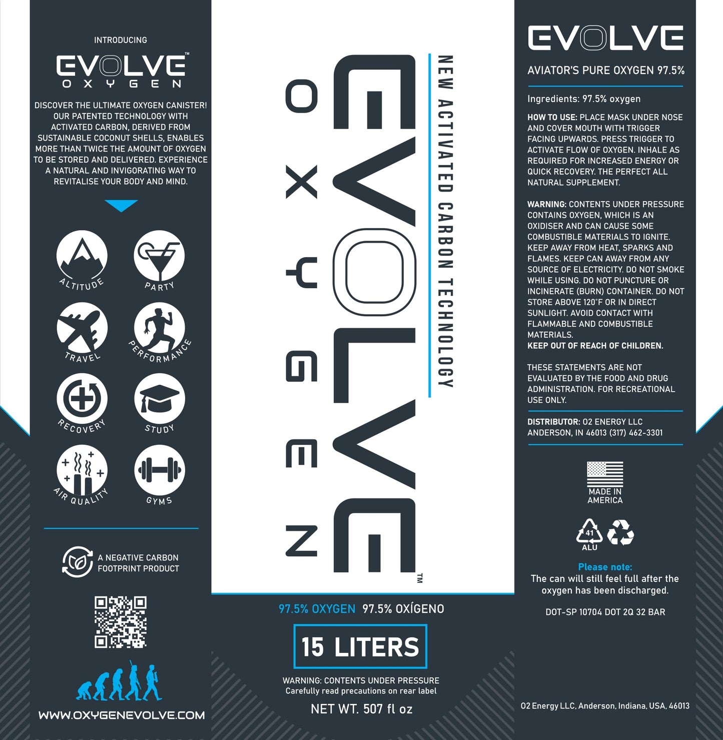 EVOLVE 15-Liter Pure Oxygen Canister with Breathing Cup | Portable Oxygen Can | Ideal for Home Use and Outdoor Activities | Designed by Firefighters | Made in The USA | Pack of 1