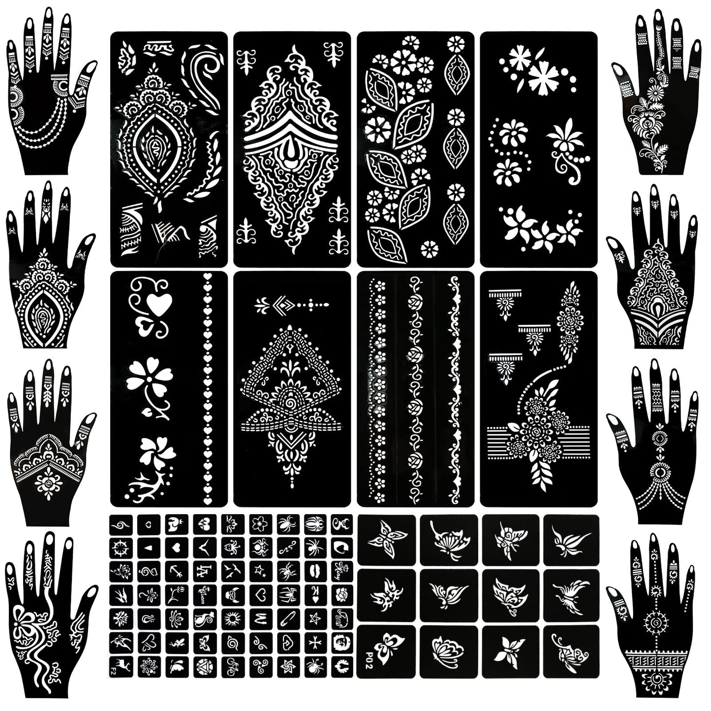 Koogel 18 Sheets Henna Tattoo Stencils, Temporary Flower Patterns Glitter Airbrush Tattoo Kits Arabian Stickers for Women and Gi