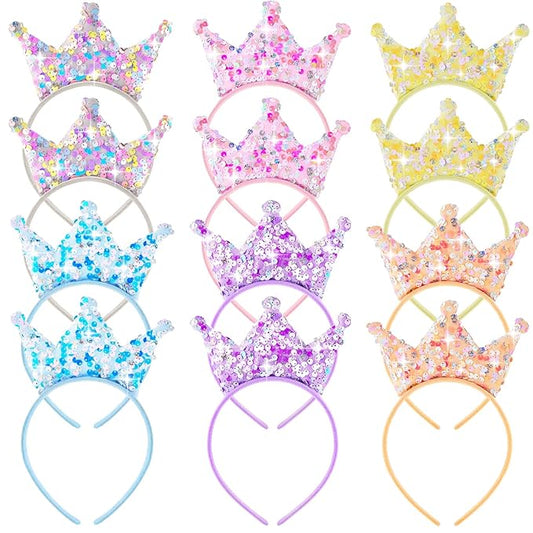 Juexica 12 Pack Princess Party Favors Princess Crowns Headband Decorations Glitter Sequin Headband for Birthday Proms Gift...