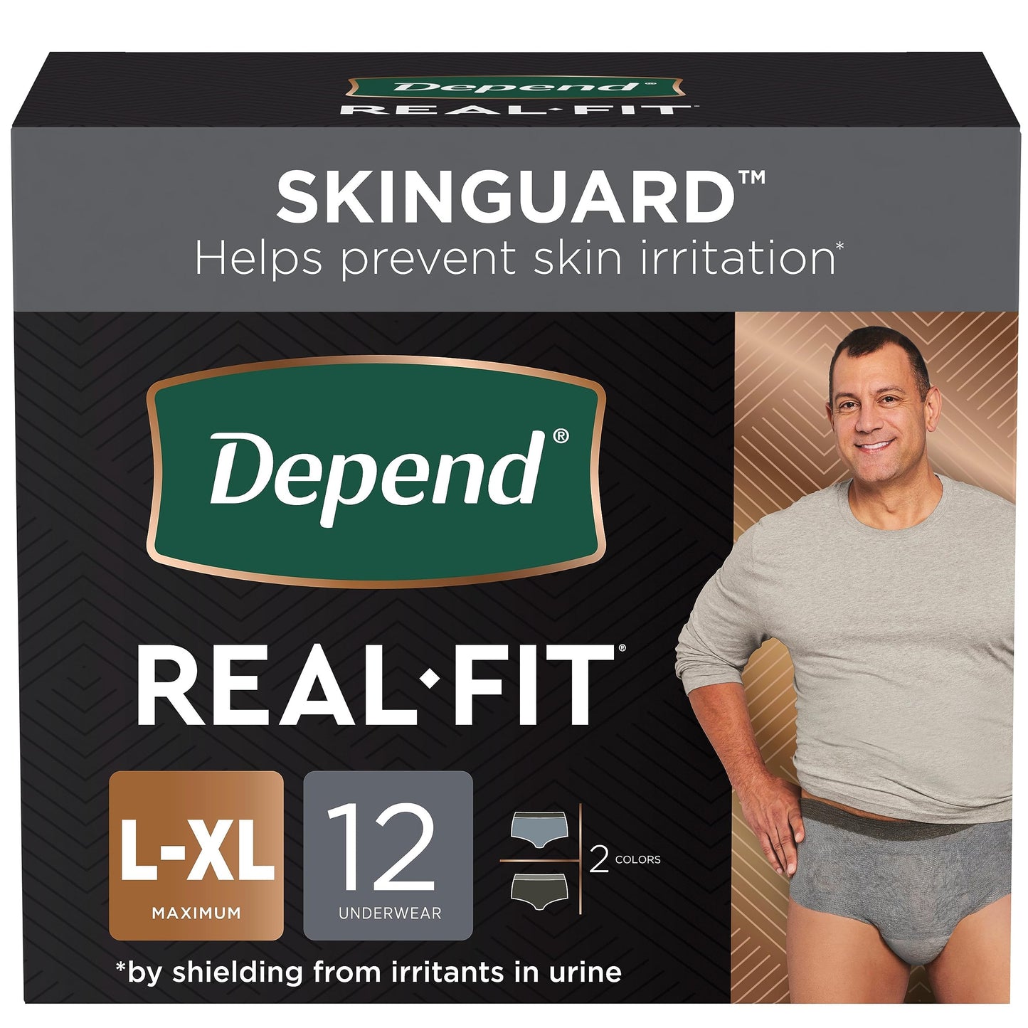 Depend Real Fit Incontinence Underwear for Men with Maximum Absorbency, Large/X-Large, 12 Count