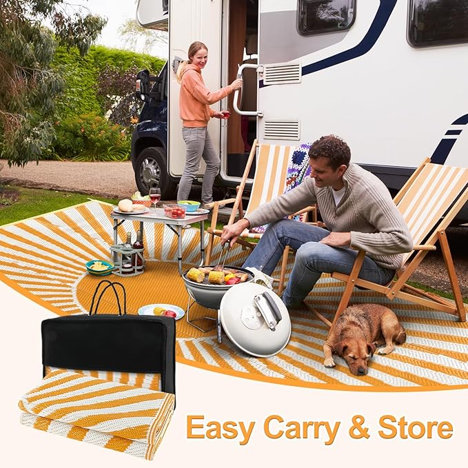 Wonnitar 5x8 Waterproof Outdoor Rug - Reversible Plastic Straw Camping Rug, Portable Outside Patio Carpet for Deck, Indoor Outdoor Mat for Backyard RV Camper Garden Picnic (Orange, 5'x8')