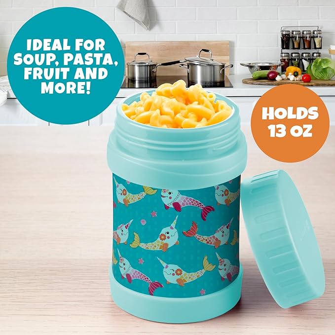 Bentology Insulated 13oz Food Jar for Kids- Hot or Cold Food, Soups, Liquids, Noodles - Wide Mouth Stainless Steel Container & BPA Free, Large Leak Proof thermos for Back to School Lunch Boxes, Bags