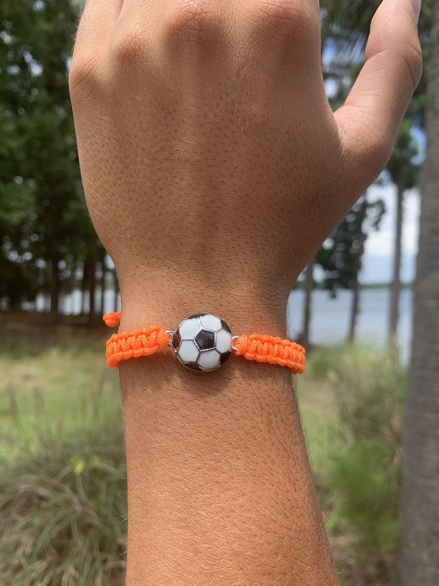 Soccer Bracelet, Soccer Jewelry, Adjustable Unisex Soccer Paracord Bracelets - Soccer Gift (Orange)